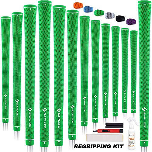 SAPLIZE Golf Grips, 13 Set with Complete Regripping kit, Standard Size, Rubber Golf Club Grip, Green