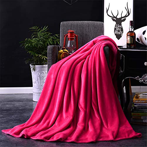 FANSU Flanelle Bedding Couverture Plaid en Microfibre Couleur Unie Couverture de Lit Réversible Peluche Douc pour Chaleur en Hiver - Plusieurs Couleurs (150x200cm,Rose Rouge)