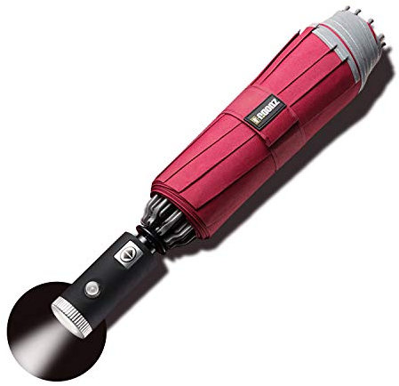Galatée 10 Costillas LED Paraguas excelente diseño de Tiras Reflectantes Plegable Apertura y Cierre Automático Compacto y Ligero a Prueba de Viento y Agua Anti UV Durable Paraguas de Viaje (Rojo)