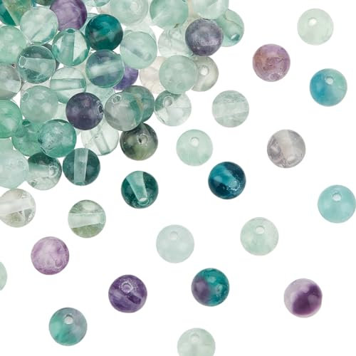 OLYCRAFT Ca. 120 Stück Natürliche Fluorit Perlen 6mm Fluorit Energieperlen Natur Fluorit Perlen zum Auffädeln Runde Lose Edelstein Perlen Für Armband Halskette Schmuckherstellung - Loch 1mm