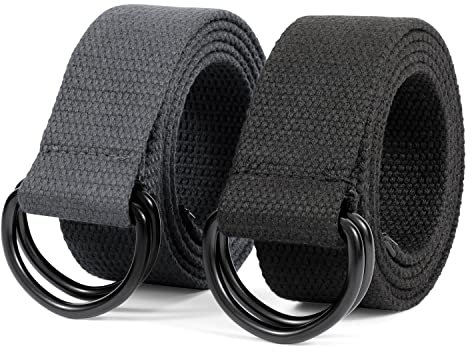 JasGood 2 Stück Herren Canvas Gürtel, Gewebter Casual Gürtel, 3.8cm Breit,A-Schwarz+Blau,135cm(für Taillengröße 100cm-114cm)