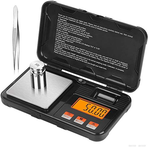 DollaTek Digital fickvåg, 200 g/0,01 g mini viktvåg elektronisk bärbar matgramvåg med kalibreringsvikter pincett skala med hög precision skala