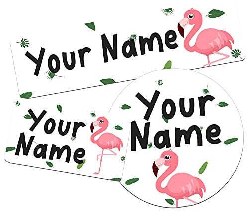 Personalised Stickers Labels 105 Waterproof Kid Custom Name Stickers Cute Customised Name Tag for Teachers School Birthday Party Water Bottles Lunch Box,Flamingo