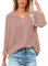 NONSAR Blusa para Mujer de Manga Larga y, Cuello de Pico, con Botones, Elegante, Informal, para Trabajo, Camisa de Manga Larga, Rosa Oscuro, XL