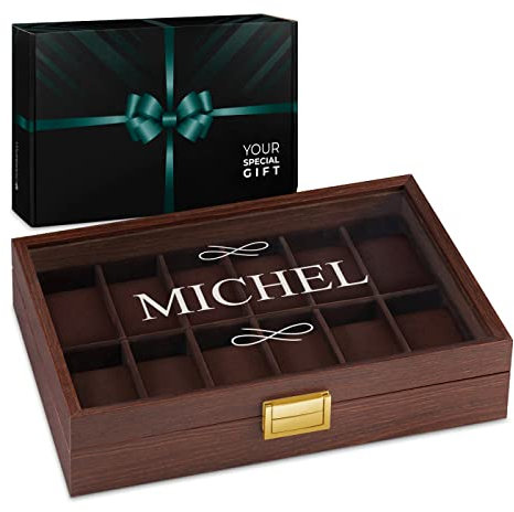 Maverton Boîte à Montres Personnalisée - Coffret de rangement pour 12 montres - Boite Montre avec Gravure - Cadeau Homme Anniversaire - Cadeau Personnalisé pour Collegue - Ami - Étui en Bois - chic