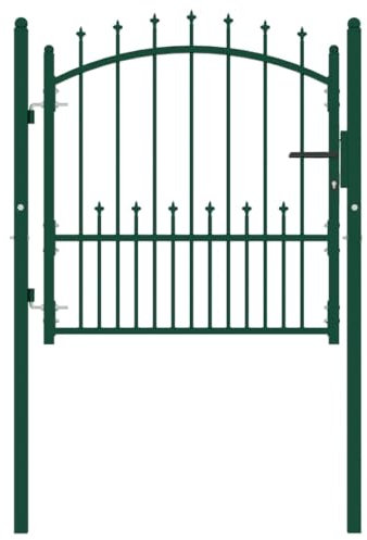 vidaXL Puerta de Valla con Picos Cancela Barrera Verja Patio Entrada Exterior Cerca Cerradura Robusta Estable Duradera Acero Verde 100x100 cm