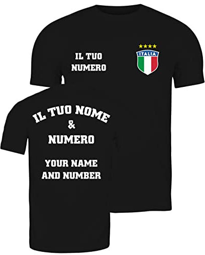 lepni.me T-Shirt Personalizzata da Uomo in Maglia da Calcio Italia| Il Tuo Nome e Numero | Bandiera Italiana | Campionato Europeo di Calcio 2024 (S Nero Multicolore)