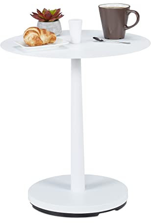 Relaxdays Beistelltisch, Stahl, Holz, HxD: 56 x 45 cm, runder Wohnzimmertisch, massiv, moderner Metalltisch, weiß