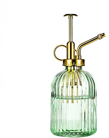 Eidoct Glass Spray Bottle, 7.5 Green Glass Water Sprayer with Gold Top Pump, Small Plant Mister for Indoor Outdoor Houseplants, Green+Gold