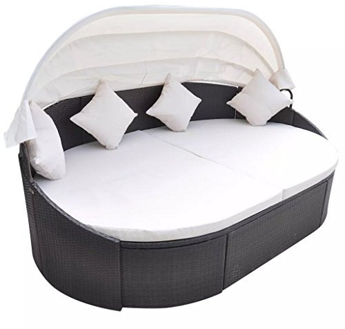 MOONAIRY Garten-Sonneninsel mit Sonnendach, Doppelliege Outdoor, Sonneninsel, Garten Möbel, Liegesofa, Sonnenliege, Lounge, Gartenliege, Sitzgarnitur, Poly Rattan Braun