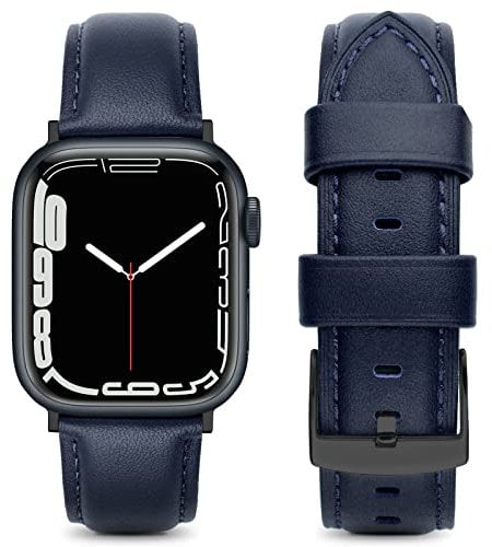 Tuocal Genuine Leather Strap Compatible with Apple Watch 42mm(Series 3/2/1) 44mm 45mm 46mm for Men Women, Vintage Leather Straps Compatible with Apple Watch Series 10 9 8 7 6 5 4 3 2 1 SE
