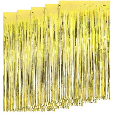 AIYONG 5 Stück Gold Lametta Vorhang Party Hintergrund, Lametta Vorhang Gold Glitzer, Vorhänge Luftschlangen Fransen für Disco Party Geburtstagsdeko Hochzeit Weihnachten Bühnendekor
