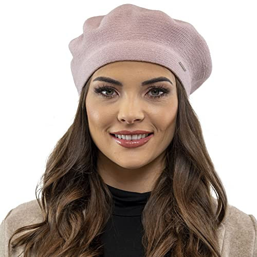 VIVISENCE Damen Baskenmütze Eleganter Wintermütze Warm Und Gemütlich Kopfbedeckung An Winter Und Herbst Warm Dick Strickmütze, Klassisch Mütze Für Frauen Modell 7005, Rosa,Einheitsgröße