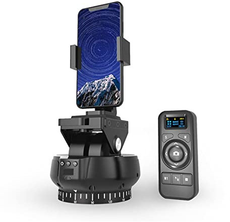 Motorized Pan Tilt Head, Motorized 360° Rotating Panoramic Head for Smartphones/DSLR/Cameras, 2.4G Wireless Professional Pan Tilt with Remote Control and Phone Clip