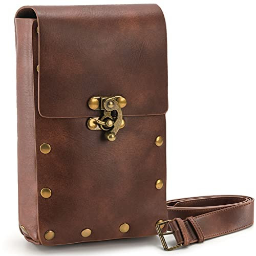 Okllen Vintage Leder Gürteltasche, Kleine Gürteltasche Renaissance Kostüm Tragen Geldbörse Halter für Handy Oder Andere Kleine Projekte Casual Wandern Reisen, Braun