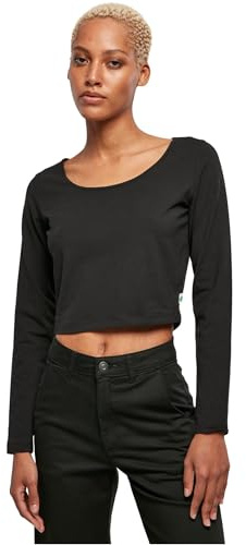 Urban Classics Women's Organic Cropped Long-Sleeved Shirt T, Black, M