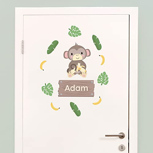 Klebekerlchen® Türaufkleber personalisiert mit Name – Wandtattoo Kinderzimmer & Babyzimmer deko – selbstklebende Wandsticker - Affe