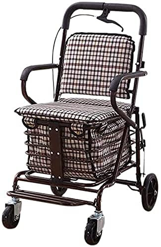 HHUARI Walker, 4-Rad-Rollwagen, medizinischer Rollwalker, Einkaufstrolley für ältere Menschen, mit Sitzdesign, Rollwalker mit Bremsen für ältere Menschen, Einkaufstasche mit großer Kapazität The New