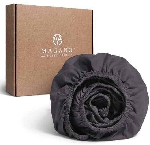 MAGANO® Luxus Spannbettlaken 200x200 Grau | Bambus & Baumwolle Satin | 400 TC Premiumqualität | Hypoallergen & Thermoregulierend | Spannbetttuch Bettlaken 200x200cm | Anthrazit Dunkelgrau