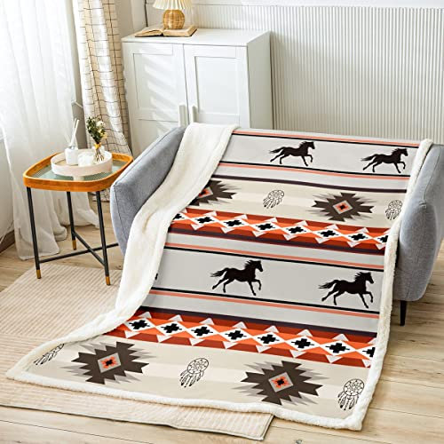 Aztec Decke 130x150cm Western Boho Pferd Kuscheldecke für Kinder Exotisch Böhmisch Wohndecke Böhmisch Ethnisch Aztec Couchdecke Retro Vintage Dekor Flanell Fleecedecke für Sofa