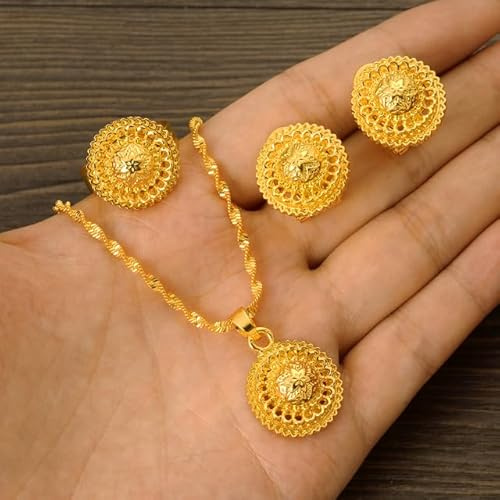 XJruixi 24K Gold Color Ethiopian Traditiona Newest Item Jewelry Sets Ethiopia Gold Eritrea Sets for Women Habesha Wedding Party Gifts