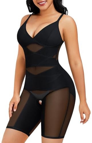 Junlan Shapewear Bodysuit for Women V Neck Butt Lifter Full Body Shaper Tummy Control Thigh Slimmer Shorts Seamless Jumpsuit One Piece (Black,3XL)