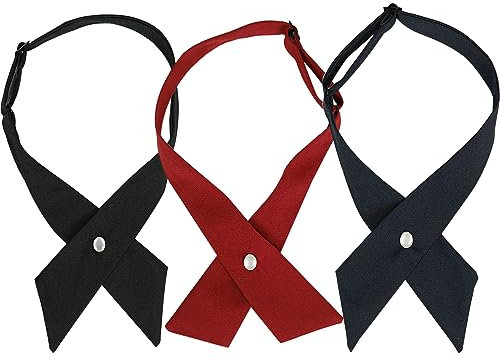 SUNTRADE Verstellbare Krawatte für Damen und Mädchen, Schuluniform, Kreuz-Krawatte für Mädchen, 3 Stück (Schwarz+Wein Rot+Navy Blau)