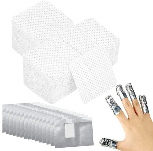 300 Pièces Blanc Lingettes à Ongles Non Pelucheux, 100 Pièces Papillotes Ongles d'aluminium, Outils de Dissolvant pour vernis à ongles pour Vernis à Ongles Paquet Papillotes Ongles d'aluminium