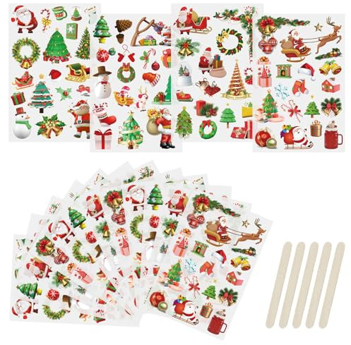 WANDIC 16 Stück Rub On Sticker Weihnachten,Sticker Weihnachten und Winter Weihnachtsaufkleber Wasserdichte Aufkleberfür Scrapbook Tagebuch Planer Album,10 * 15cm