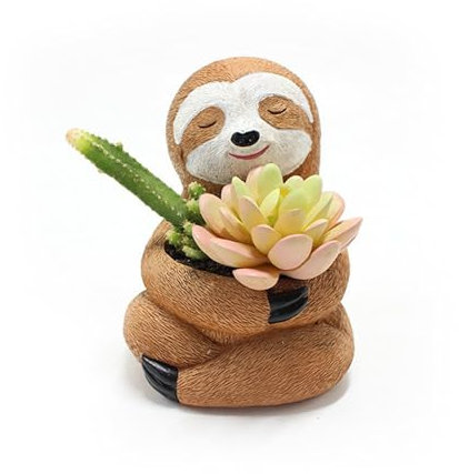 INIFLM Niedlicher Faultier- und Katzen-Übertopf für Den Innenbereich, Einzigartige Mini-Blumentöpfe für Sukkulenten, Tier-Heimdekor-Blumentopf, Cartoon-Tier-Geschenke, Gartengeschenke(Faultier)