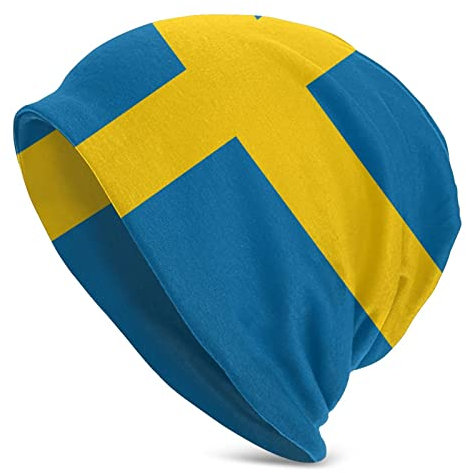 Multifunktions-Beanie-Mütze für Damen und Herren, Totenkopfmütze, Schlafmütze, Strickmütze, Schweden Flagge, One size