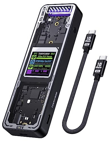DOCKCASE Explorer Edition Smart M2 SSD Gehäuse - 10s Stromausfallschutz, NVMe Gehäuse, SSD-Gesundheitserkennung, Zwei Type-C-Anschlüsse USB-C 3.2 Gen 2 (10Gbps) für NVMe SSDs bis zu 4TB Schwarz