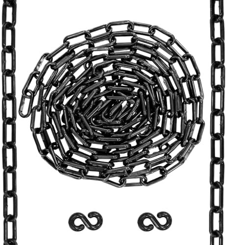 Berry 5 Meter 6MM Plastic Chain - Black | Durable Plastic Chain Link with 2 Connector Hooks | Safety Barrier Chain for Construction, Road Safety, Caution Signs, Parking Chains, and Crowd Control