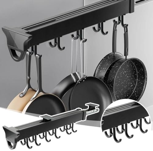 HFLWYWD Estantes ajustables para ollas, organizador de ollas y sartenes extraíble con ganchos, organización multifuncional deslizante debajo del gabinete, armario de cocina extensible para colgar