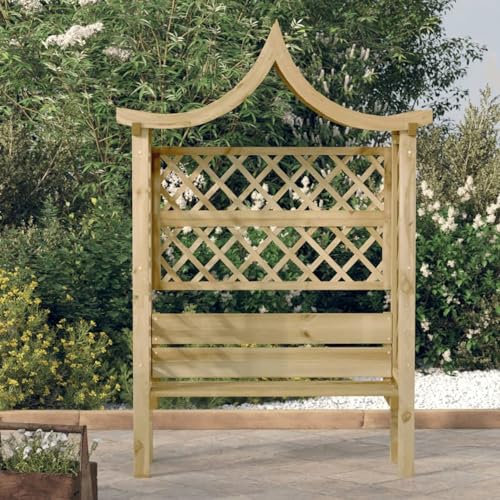 Mengtu Pérgola con banco y techo de madera de pino impregnada, banco de jardín, resistente banco para balcón, banco de jardín, mueble decorativo