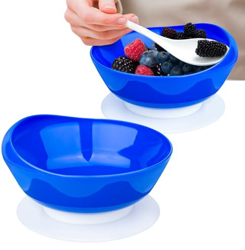 2Pack Spill Proof Scoop Bowl with Non-Skid Suction Base, Adaptive Self-Feeding Dinnerware for Elderly and Disabled