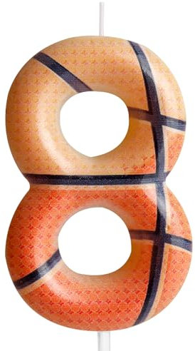 Zi Lan Basketball 8th Birthday Candle Brown Basketball Themed Cake Candles Happy Birthday Party Cake Topper for Boy Girl Kid Sport Theme Party Decorations Celebration Supplies