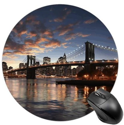 Mouse Pad, New York Bridge Print Round Mouse Pads Cute Funny Mousepad for Laptop Gaming,Home Office Decor Desk Accessories Desk Mat