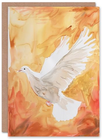 Artery8 Greeting Card White Peace Dove Warm Orange Red Watercolour Blank For Him Or Her Art Birthday Card