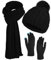 ILovDaisy Mütze, Schal & Handschuh-Sets für Damen Winter, Beanie Gestrickte Wintermütze mit Bommel, Thermo Winterhandschuhe Touchscreen, Warme Kuschelige Schal Winterset Schwarz