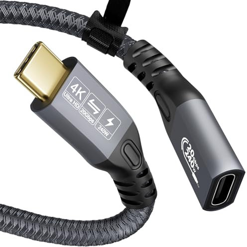YIWENTEC Cable de carga USB C a USB C 3.2 macho Gen2 hembra¡UNA 2 transferencia de datos tipo C 20 Gbps 240 W 48 V/5 A, cable de carga rápida, 4K a 60 Hz (recto, 5 m)