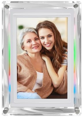 7 Inch Acrylic Digital Photo Frame, Rechargeable Video Frame with 4GB Memory, LED Ambient Light, Automatic Rotation, for Home and Office Decor