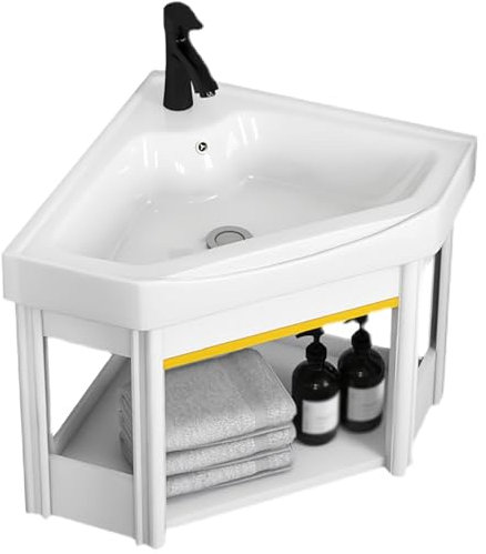 Eck-Badezimmer-Waschtisch-Set mit Keramik-Spüle, Wandhalterung, Eck-Badezimmer-Waschtisch-Spüle, Combo für kleinen Raum (38 cm)