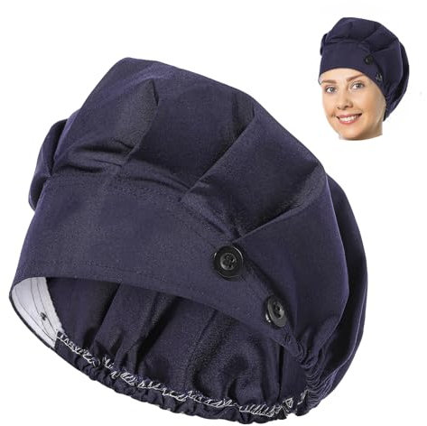 HekouJiub OP Haube Stoff Verstellbar Arbeitsmütze mit Knöpfen OP Hauben Damen Kopfbedeckungen für Krankenschwestern Schweißband Kochen Mütze Flauschige Malen Haube für Damen Herren (Marine)