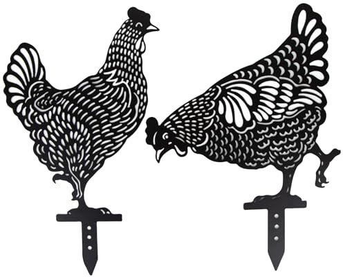 Logbuch-Verlag 2 große Hühner Deko Stecker für den Garten Ostern Gartendeko Henne Hahn Figur aus Metall 28 x 0,1 x 38 cm