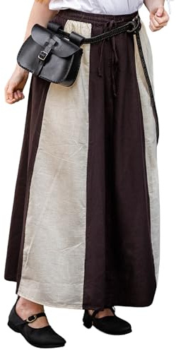 Leonardo Carbone® Damen Rock Dana | Elastischer Bund | Verstellbarer Kordelzug | Karneval, Halloween, Cosplay, LARP, Mittelalterrock, Kostüm, Gewand | Baumwolle Dunkelbraun/Natur L/XL