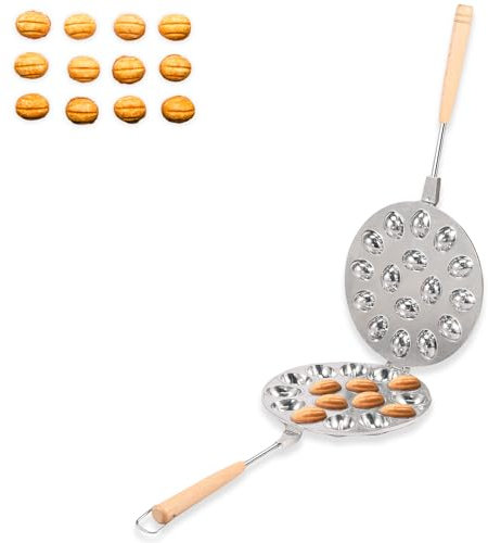 VAVPUP Stampo per biscotti in noce con manico in legno, 16 fori, in lega di alluminio di noce, versatile stampo per biscotti in noce, stampo antiaderente Oreshki efficiente per biscotti (bianco)