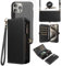 Asuwish Phone Case for iPhone 15 Pro Max 6.7 inch Zipper Wallet Detachable Cell Cover with Screen Protector Crossbody Lanyard Strap Flip Card Holder Slot Phone15 15Pro i15 ProMax 15ProMax Black