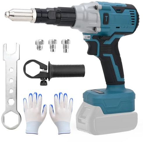 Umelee Riveteuse Sans Fil Compatible avec les Batteries Li-ion Makita 18 V, Riveteuse Électrique Sans Balais avec 4 Adaptateurs pour Rivets de 2,4/3,2/4/4,8 mm (Sans Batterie)