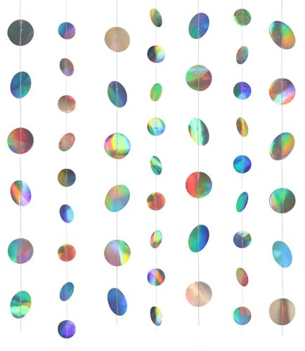 AYESY Hängenden Papier Girlande Holographisch Regenbogen, 52Ft Bunt Glitzer Dots Garland Hängende Party Deko für Geburtstag Urlaubs Weihnachten Jubiläen Hochzeiten Partydeko (Glitzernder Rund)